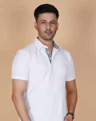 Pastel Creame Cotton Fabdot Structure Fabric Men's Classic Collar Polo