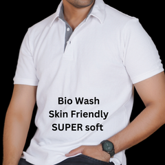 Pastel Creame Cotton Fabdot Structure Fabric Men's Classic Collar Polo