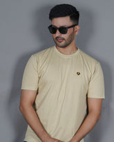 Men's Beige Crew Neck T-Shirt - Gold Finish Cotton | EPG