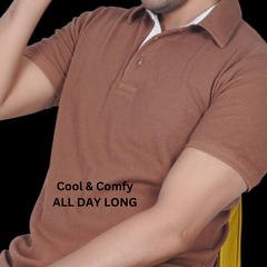 Coffee Latte Cotton Fabdot Structure Fabric Men's Classic Collar Polo