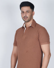 Coffee Latte Cotton Fabdot Structure Fabric Men's Classic Collar Polo