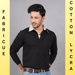 “men full sleeve polo pure cotton lycra t shirt black soft breathable gold finish true fabric true color”