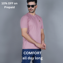 men pure cotton half sleeve round neck t shirt salmon onion pale pinkish orange light pink color left side view accurate fit true size holds shape