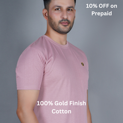 men pure cotton half sleeve round neck t shirt salmon onion pale pinkish orange light pink color side view accurate fit true size holds shape