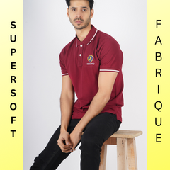 Luxotic Tipped Collar Rosewood Color Lycra Cotton Men's Polo T-shirt