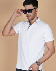 Pastel Creame Cotton Fabdot Structure Fabric Men's Classic Collar Polo