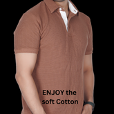 Coffee Latte Cotton Fabdot Structure Fabric Men's Classic Collar Polo