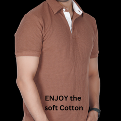 Coffee Latte Cotton Fabdot Structure Fabric Men's Classic Collar Polo