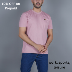 men wearing pure cotton half sleeve round neck t shirt salmon onion pale pinkish orange light pink color breathable everyday wear premium comfort no sag no shrink fabric