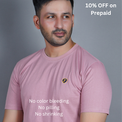 round neck detail pure cotton t shirt salmon onion pale pinkish orange light pink color true color premium stitching