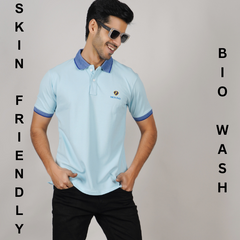 EPG MOJOVO Lycra Cotton Men's Polo T Shirt - Lite Sky Blue