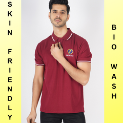 Luxotic Tipped Collar Rosewood Color Lycra Cotton Men's Polo T-shirt
