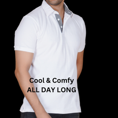 Pastel Creame Cotton Fabdot Structure Fabric Men's Classic Collar Polo