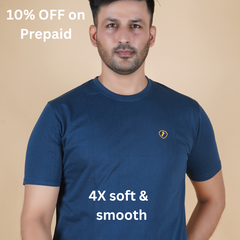 men half sleeve pure cotton round neck t shirt airforce blue deep muted blue color soft breathable gold finish true fabric true color