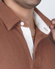 Coffee Latte Cotton Fabdot Structure Fabric Men's Classic Collar Polo