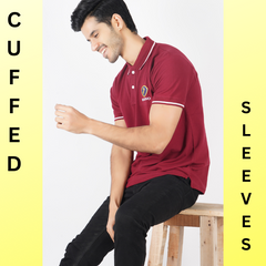 Luxotic Tipped Collar Rosewood Color Lycra Cotton Men's Polo T-shirt