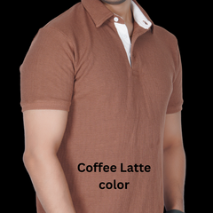 Coffee Latte Cotton Fabdot Structure Fabric Men's Classic Collar Polo