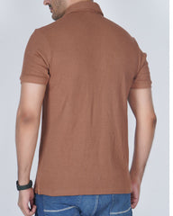 Coffee Latte Cotton Fabdot Structure Fabric Men's Classic Collar Polo