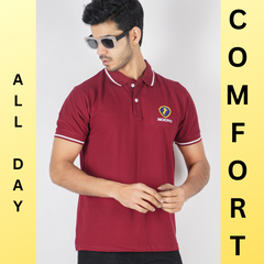 Luxotic Tipped Collar Rosewood Color Lycra Cotton Men's Polo T-shirt