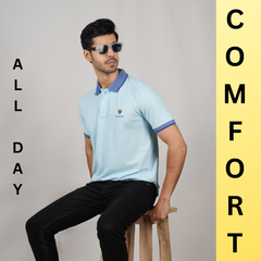 EPG MOJOVO Lycra Cotton Men's Polo T Shirt - Lite Sky Blue