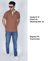 Coffee Latte Cotton Fabdot Structure Fabric Men's Classic Collar Polo
