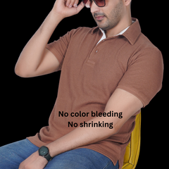 Coffee Latte Cotton Fabdot Structure Fabric Men's Classic Collar Polo