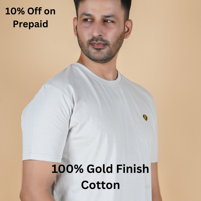 men half sleeve pure cotton round neck t shirt lite gray light grey color soft breathable gold finish true fabric true color
