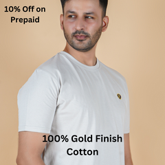 men half sleeve pure cotton round neck t shirt lite gray light grey color soft breathable gold finish true fabric true color