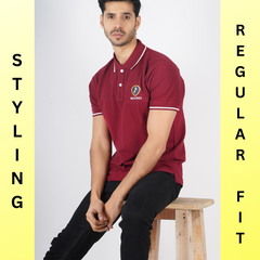 Luxotic Tipped Collar Rosewood Color Lycra Cotton Men's Polo T-shirt