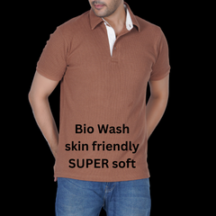 Coffee Latte Cotton Fabdot Structure Fabric Men's Classic Collar Polo