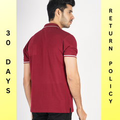 Luxotic Tipped Collar Rosewood Color Lycra Cotton Men's Polo T-shirt