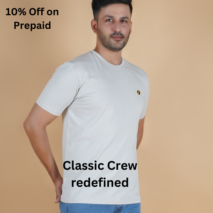 left side view men pure cotton half sleeve round neck t shirt lite gray light grey color accurate fit true size holds shape