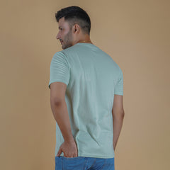 men pistachio light yellow green color pure cotton half sleeve round neck t shirt back view true size durable fabric won’t deform