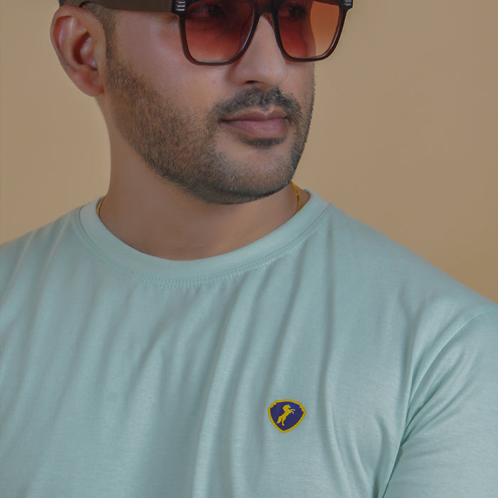 round neck detail pure cotton t shirt pistachio light yellow green color true color premium stitching