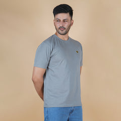 men pure cotton half sleeve round neck t shirt charcoal grey dark grey color right side view accurate fit true size holds shape