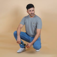 men half sleeve pure cotton round neck t shirt charcoal grey dark grey color soft breathable gold finish true fabric true color no shrink no sag