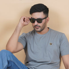 round neck detail pure cotton t shirt charcoal grey dark grey color true color premium stitching