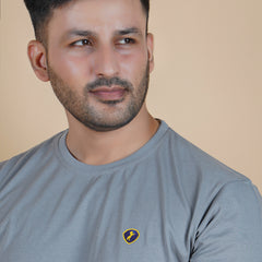 round neck detail pure cotton t shirt charcoal grey dark grey color true color premium stitching