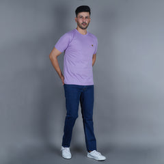 men wearing pure cotton half sleeve round neck t shirt lilac soft purple color breathable everyday wear premium comfort