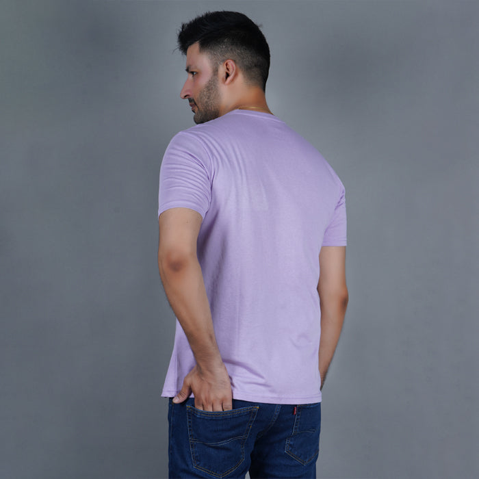 men lilac soft purple color pure cotton half sleeve round neck t shirt back view true size durable fabric won’t deform