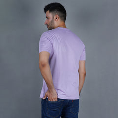men lilac soft purple color pure cotton half sleeve round neck t shirt back view true size durable fabric won’t deform