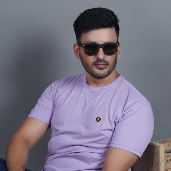 half sleeve detail pure cotton round neck t shirt lilac soft purple color soft stretch durable true fabric