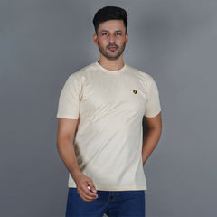 men half sleeve pure cotton round neck t shirt california peach soft breathable gold finish true fabric true color