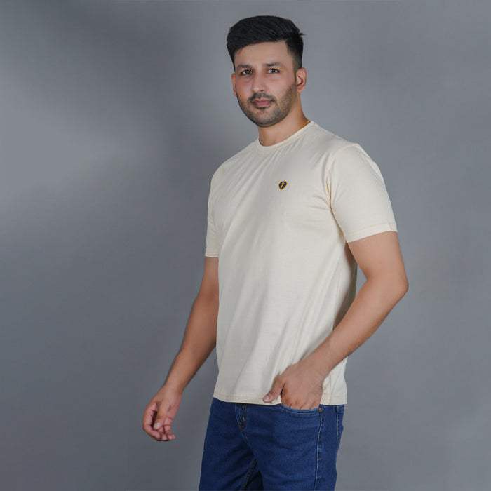 men pure cotton half sleeve round neck t shirt california peach side view accurate fit true size holds shape