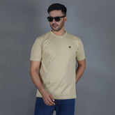 men half sleeve pure cotton round neck t shirt beige soft breathable gold finish true fabric true color