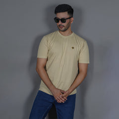 men wearing pure cotton half sleeve round neck t shirt beige breathable everyday wear premium comfort