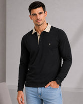 EPG Men's Cotton Lycra Full Sleeve Polo T Shirt - Black