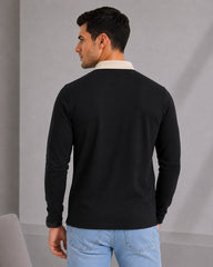 EPG Men's Cotton Lycra Full Sleeve Polo T Shirt - Black