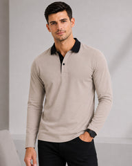 EPG Men's Cotton Lycra Full Sleeve Polo T Shirt - Grey