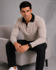 EPG Men's Cotton Lycra Full Sleeve Polo T Shirt - Grey